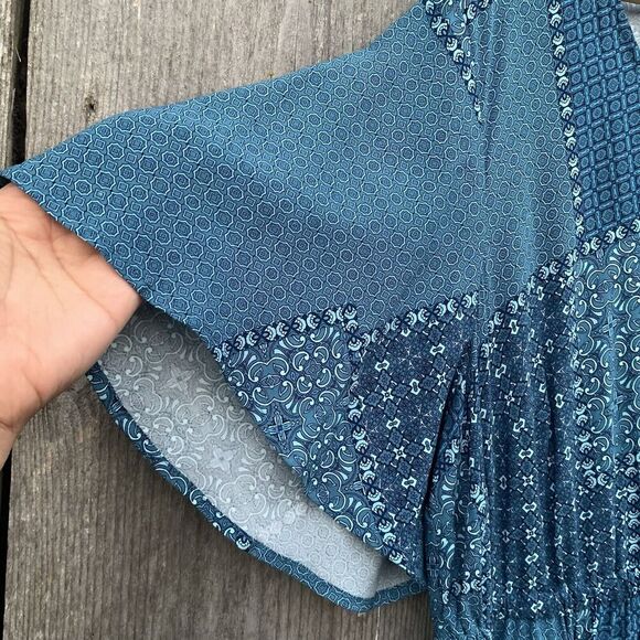 TORRID Dress 2XL Blue Mini Challis Elastic Waist V-Neck Pockets Boho - Picture 6 of 13